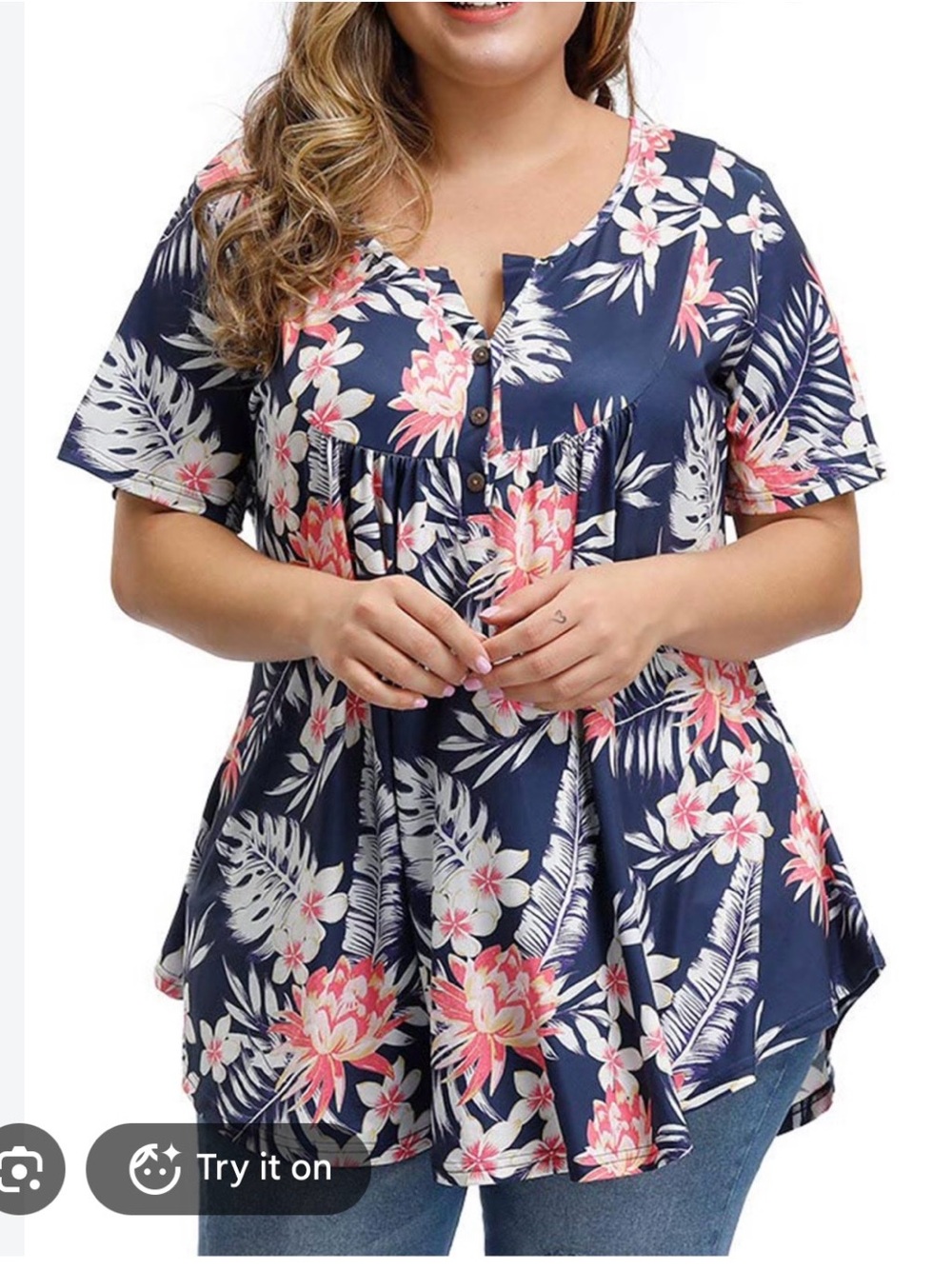 ALLEGRACE Floral Blouse in Blue & Pink Size 4X Like New